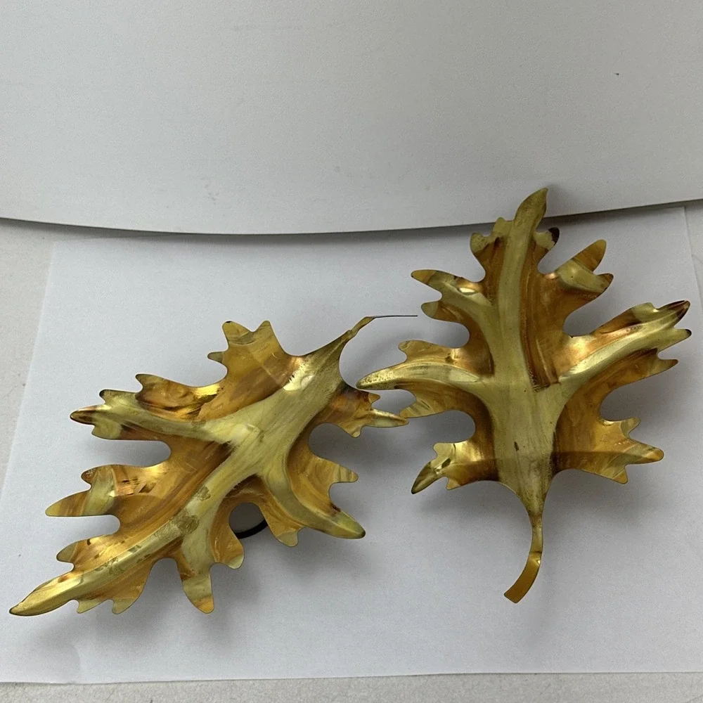Vintage Fine Brass Oak Leaves Wall Hanging Set 2 Shiny Autumn Fall Home Decor